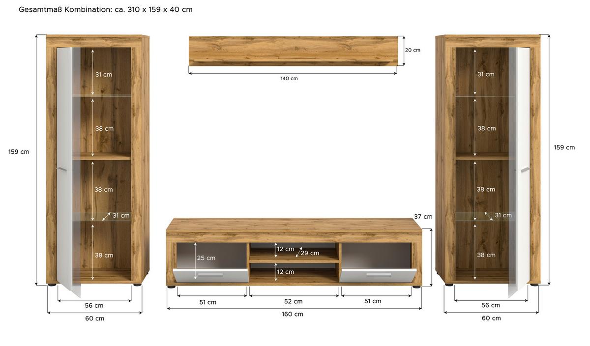 ANSAMBLU MOBILIER CAMERA DE Z JAM - stejar Wotan, Design, sticlă/material pe bază de lemn (310/159/35cm) - Modern Living