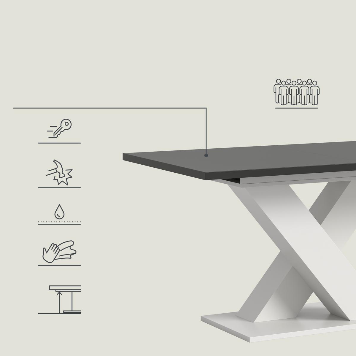 ESSTISCH MARLON 150 AZ - Weiss/Dunkelgrau, Konventionell, Holzwerkstoff (150-190/90/76cm) - MID.YOU