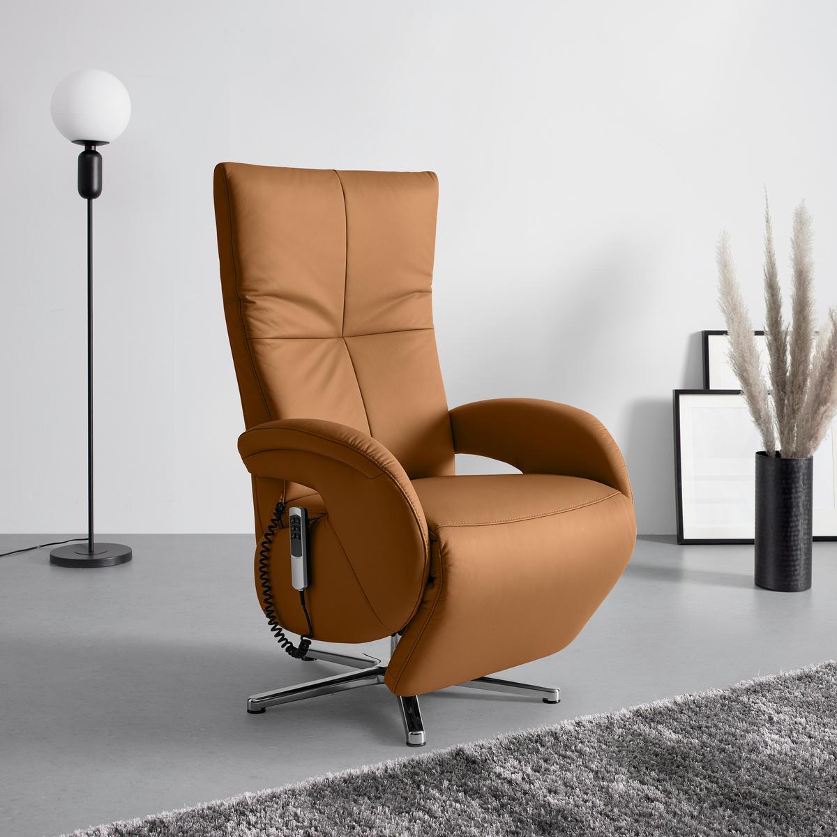 Relaxsessel Sitting 2 Dunkelorange - Chromfarben/Dunkelorange, MODERN, Leder (70/111/80cm) - Premium Living