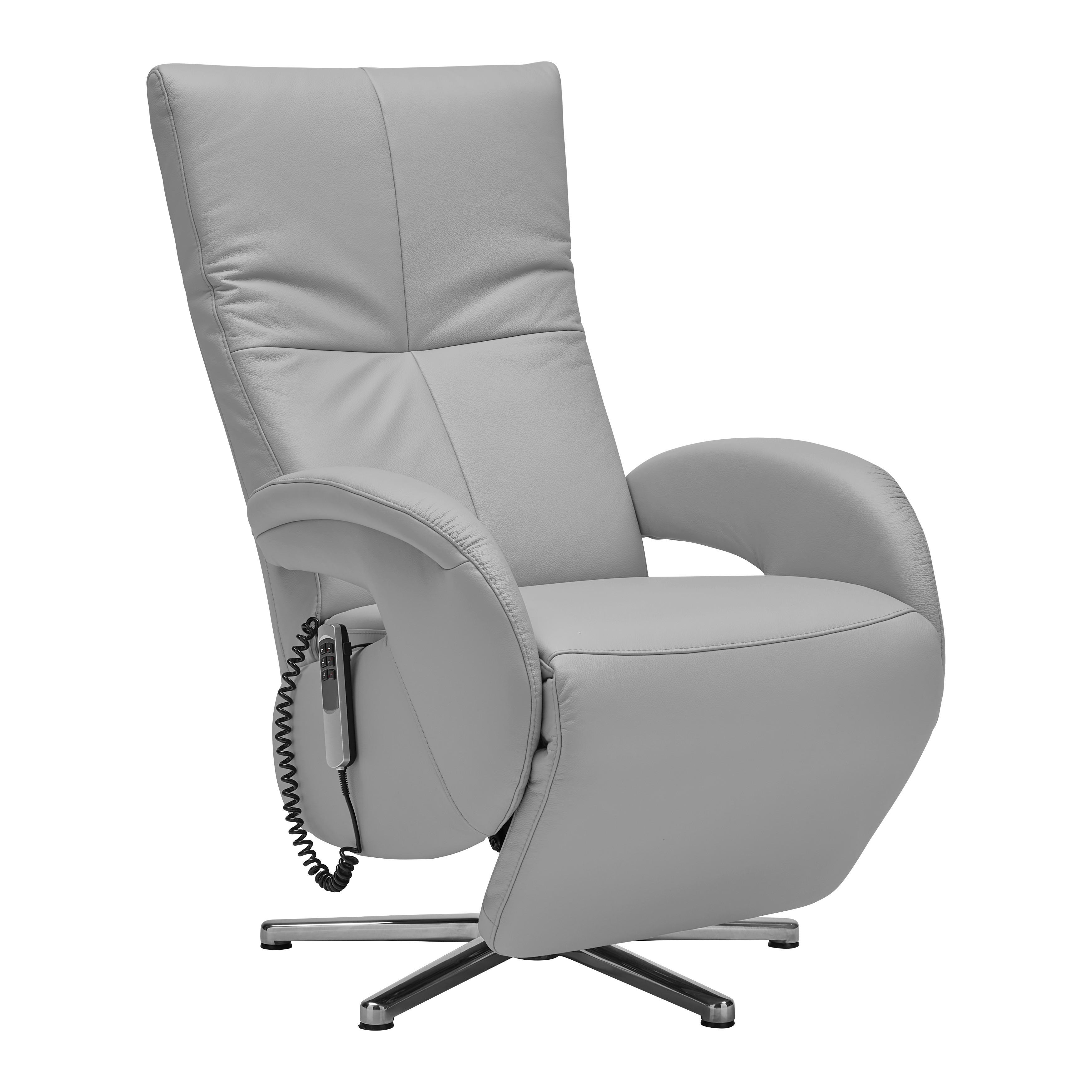 Relaxsessel Sitting 2 Grauweiß - Chromfarben/Grauweiß, MODERN, Leder (70/111/80cm) - Premium Living