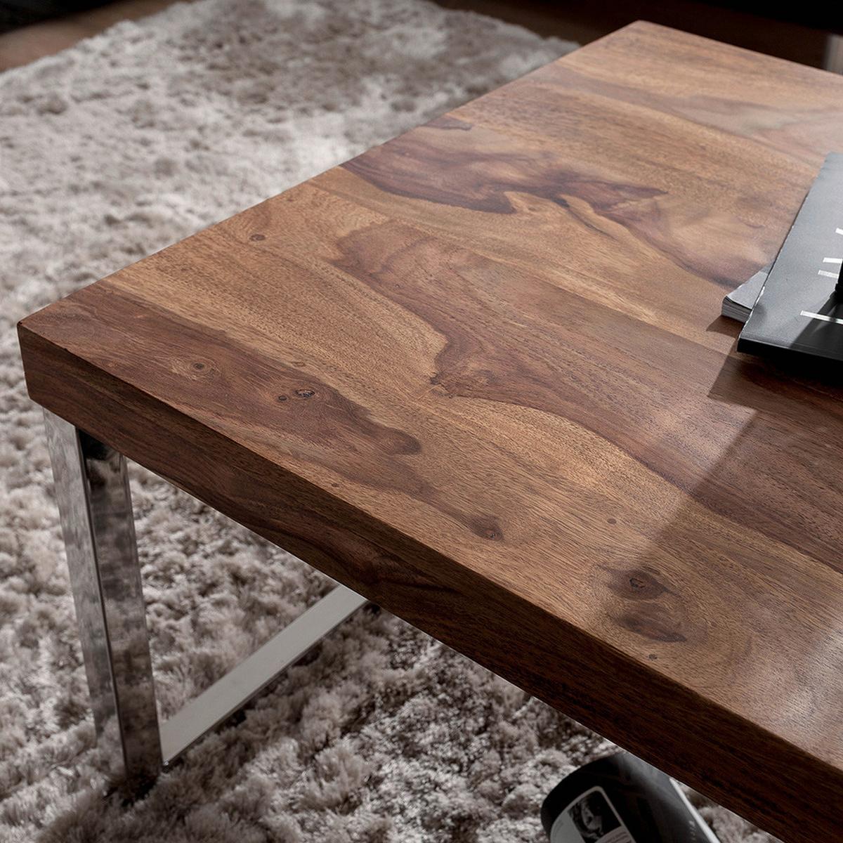 Couchtisch "Guna" ca. 120x60 cm, aus Sheesham - Chromfarben/Sheeshamfarben, Design, Holz/Metall (120/60/40cm) - MID.YOU