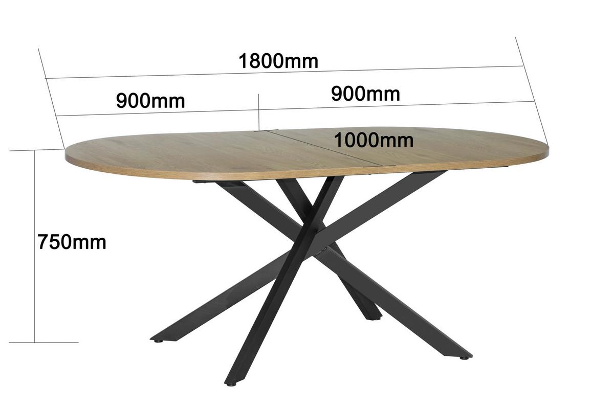 Jedilna Miza, Barva Hrasta, 180x100 - črna/barve hrasta, Konvencionalno, kovina/leseni material (180/75/100cm) - MID.YOU