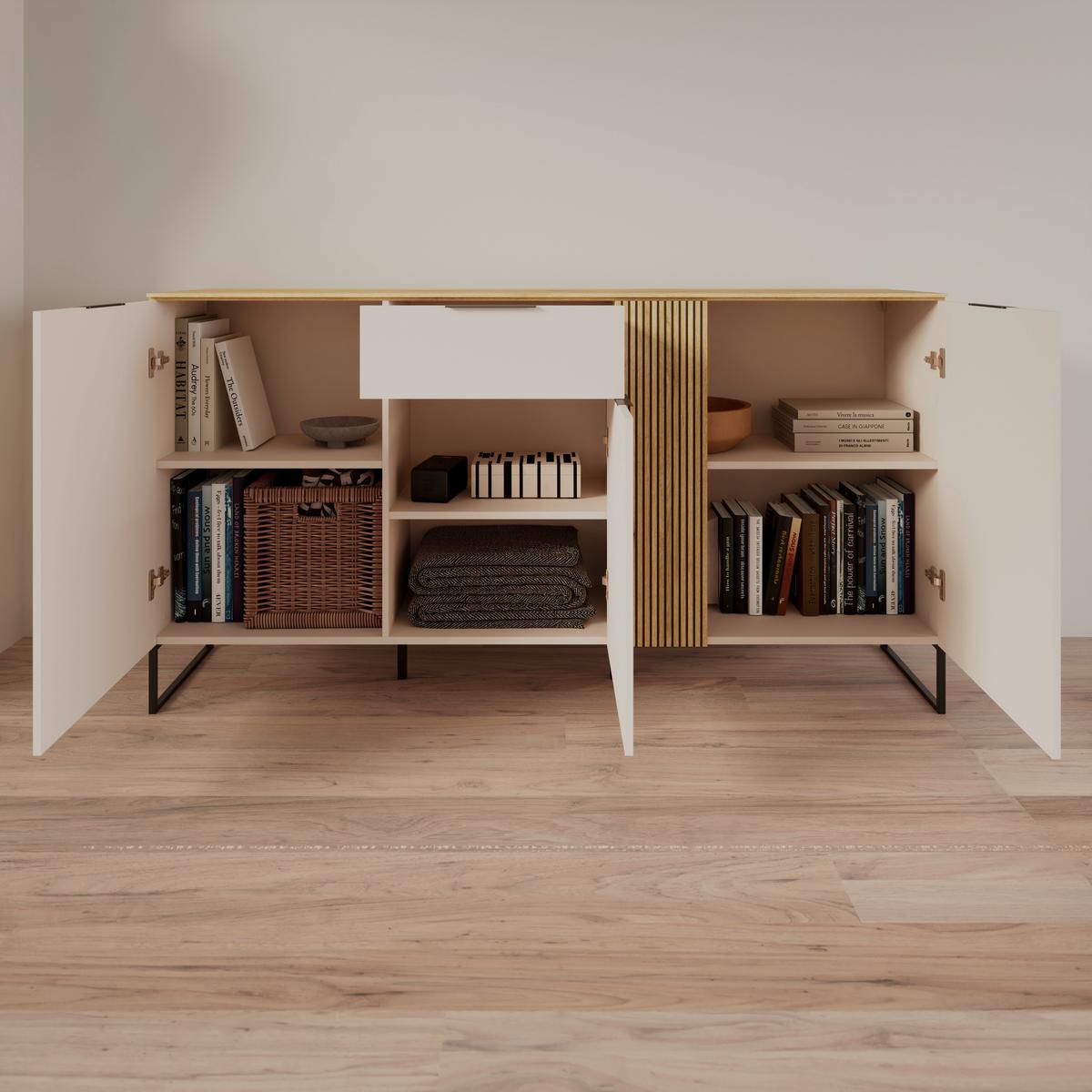 Comodă cu usi KING - cașmir/culoare lemn stejar, Modern, material pe bază de lemn (170/90/40cm) - Modern Living