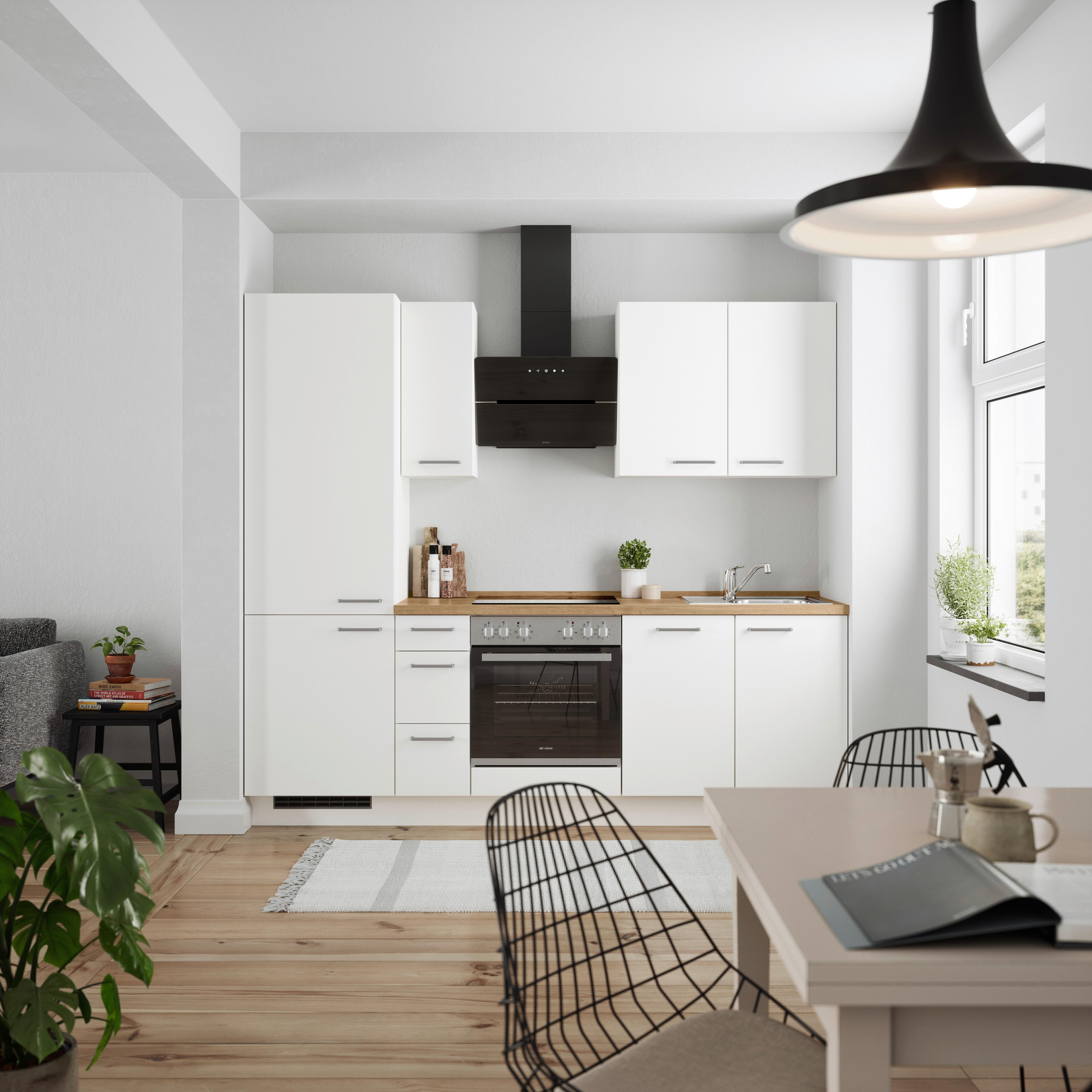 Küchenblock Touch High m. Geräten Weiß - Edelstahlfarben/Eichefarben, MODERN, Holzwerkstoff/Metall (240cm) - Nobilia