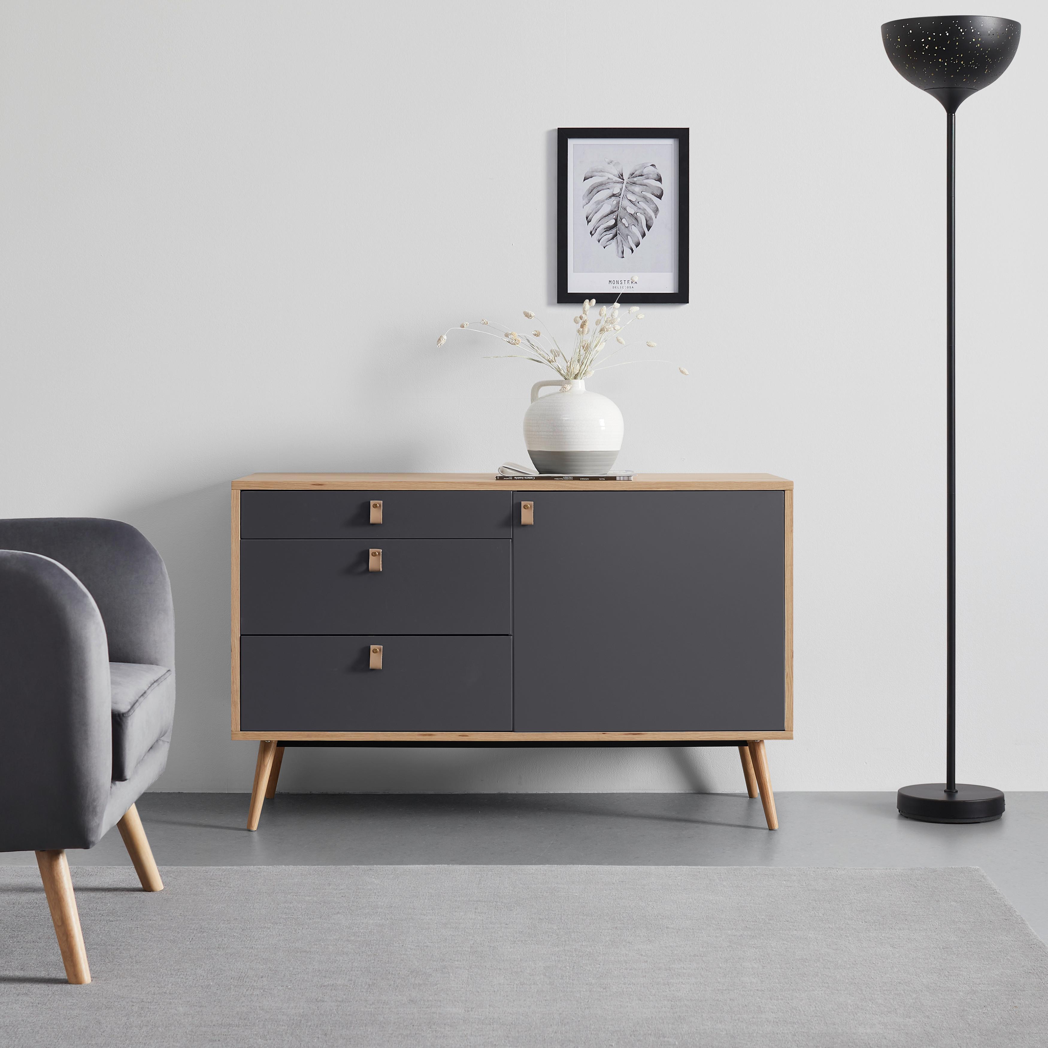 Sideboard Lena Grau/Natur Echtholz - Hellbraun/Naturfarben, MODERN, Holz/Holzwerkstoff (120/75/40cm) - Bessagi Home