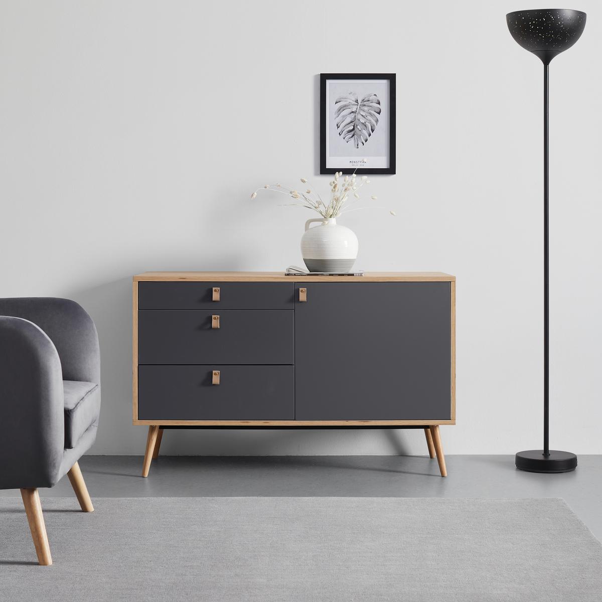 Sideboard Lena Grau/Natur Echtholz - Hellbraun/Naturfarben, MODERN, Holz/Holzwerkstoff (120/75/40cm) - Bessagi Home