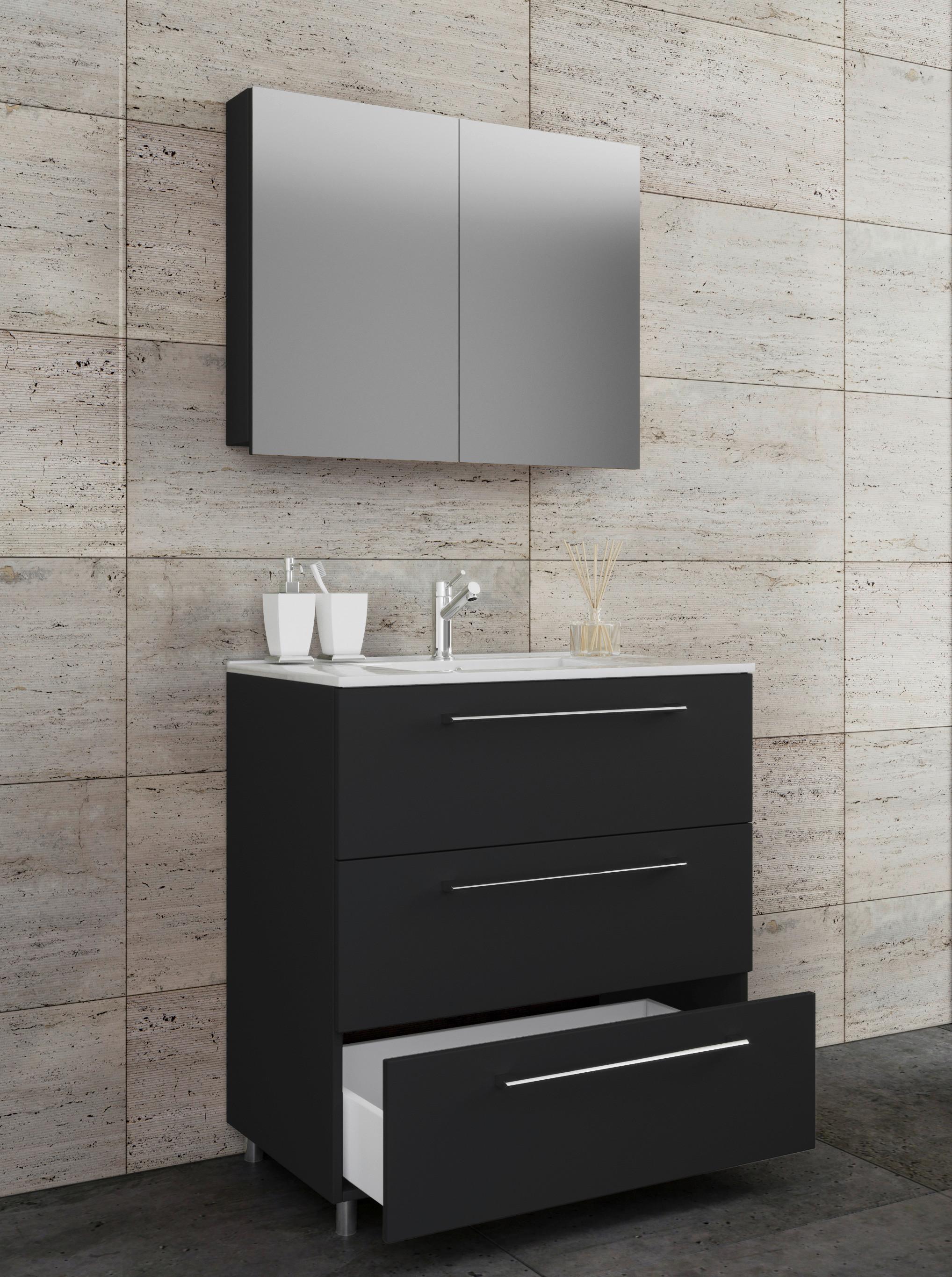 Kopalnica Schubo, Črna - črna/bela, Moderno, kovina/leseni material (60cm) - MID.YOU