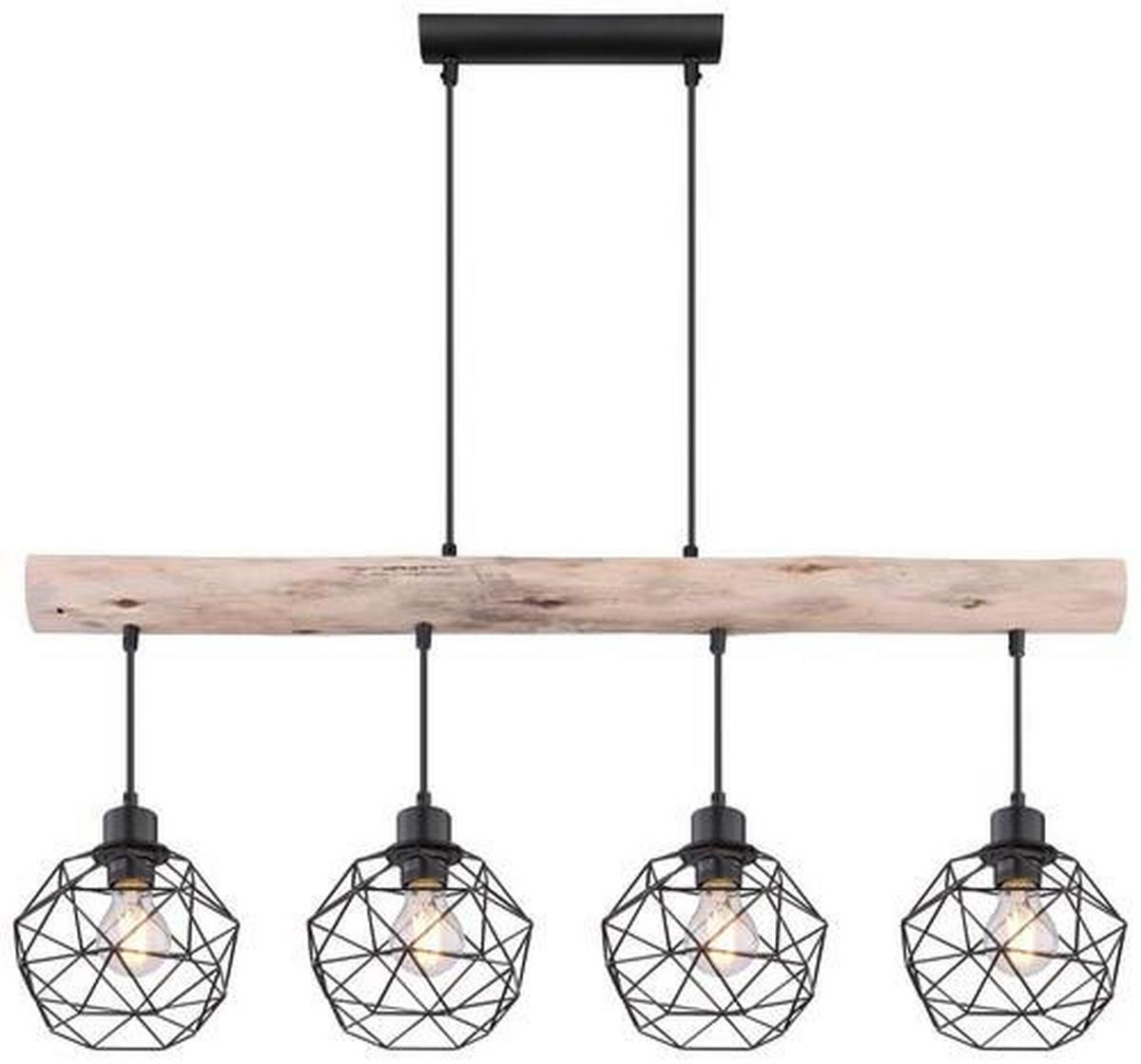 Hängeleuchte Theodor max. 60 Watt - Schwarz/Naturfarben, Natur, Holz/Metall (85/18cm) - Globo