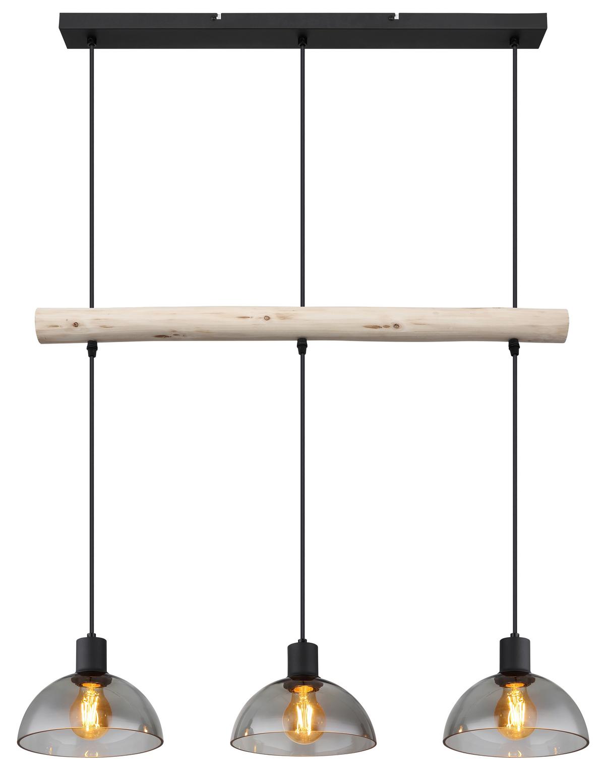 Viseča Svetilka 15535-3h Lindi - črna/naravne barve, Natur, kovina/steklo (80/20/120cm) - Globo
