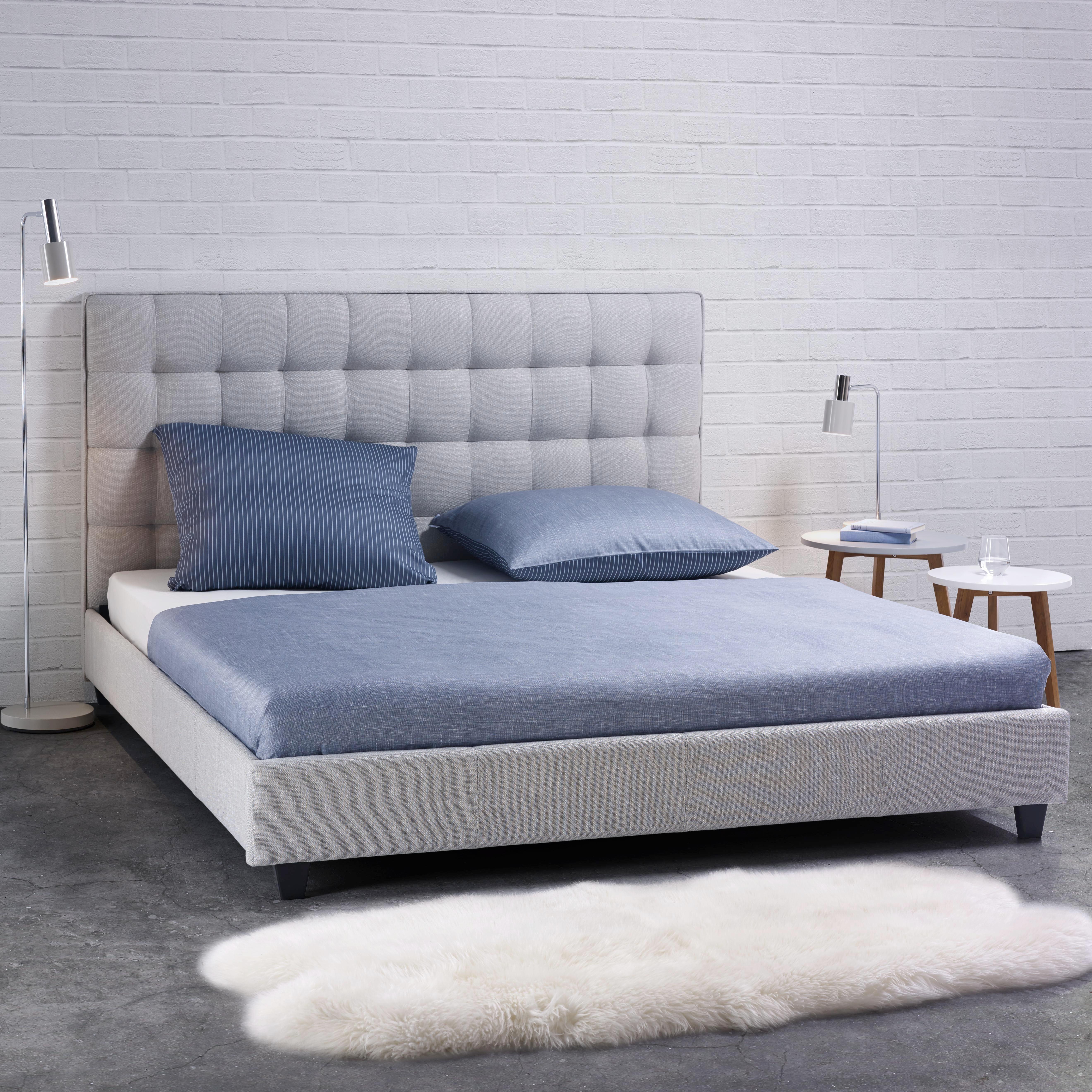 Polsterbett in Hellgrau 'Mike' ca.180x200cm - Hellgrau, MODERN, Holz/Textil (218/188/115cm) - Bessagi Home