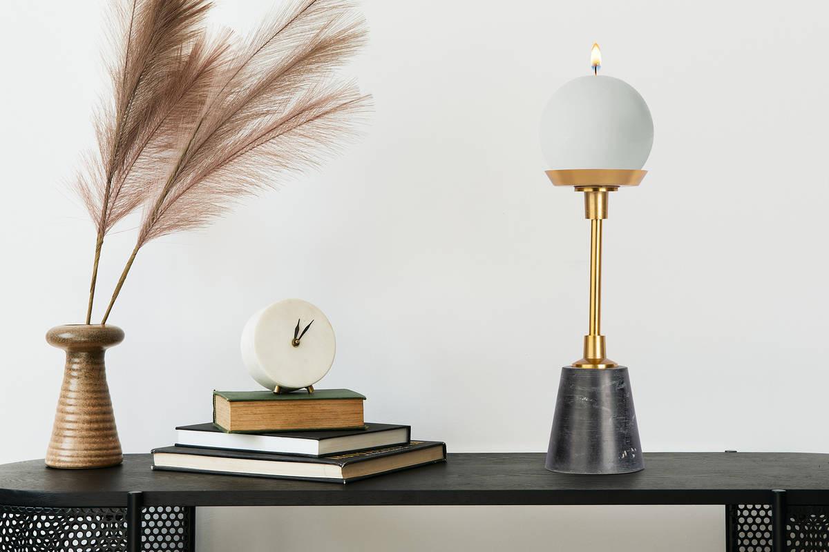 KERZENSTÄNDER KERZENHALTER FAYYA 225 - Goldfarben/Schwarz, Trend, Stein/Metall (10/30/10cm) - Kayoom