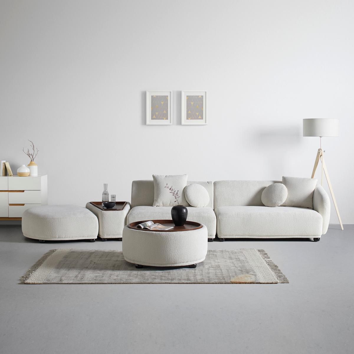 Wohnlandschaft Kira Weiß Webstoff - Weiss/Schwarz, Modern, Holz/Textil (410/71/107cm) - Bessagi Home