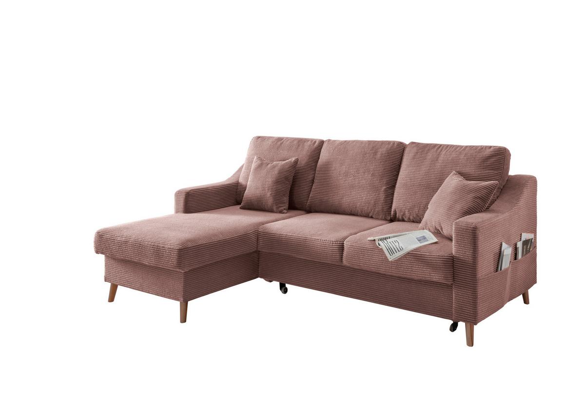 Ecksofa Valentina Rosa Cord - Rosa/Naturfarben, Design, Holz/Textil (150/228cm) - P & B