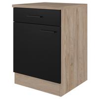 Küchenunterschrank Capri Schwarz/Eichefarben - Eichefarben/Schwarz, KONVENTIONELL, Holzwerkstoff/Metall (60/85/57cm) - FlexWell