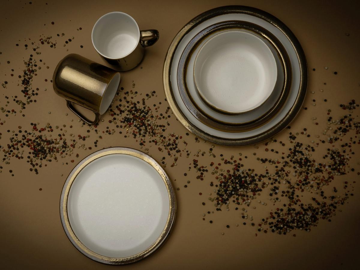 Kombinirani Servis Modern Industrial, 16-Delni - zlate barve/bela, keramika - Creatable