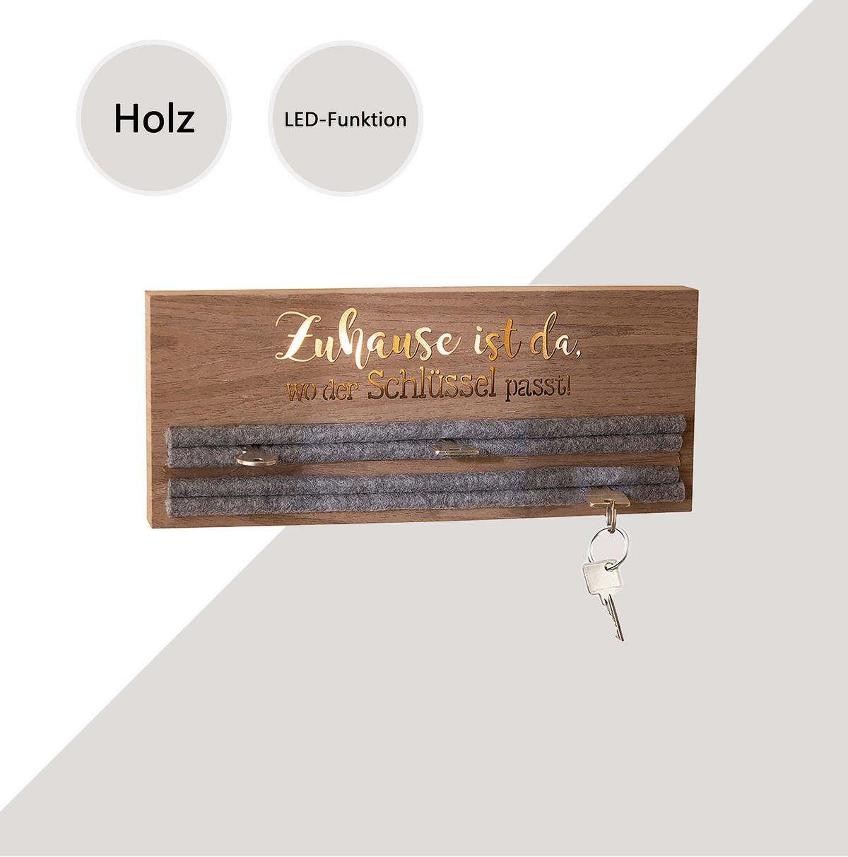 Schlüsselhalter Hellgrau/Braun - Hellbraun/Hellgrau, Basics, Holzwerkstoff/Textil (34/14/3cm)