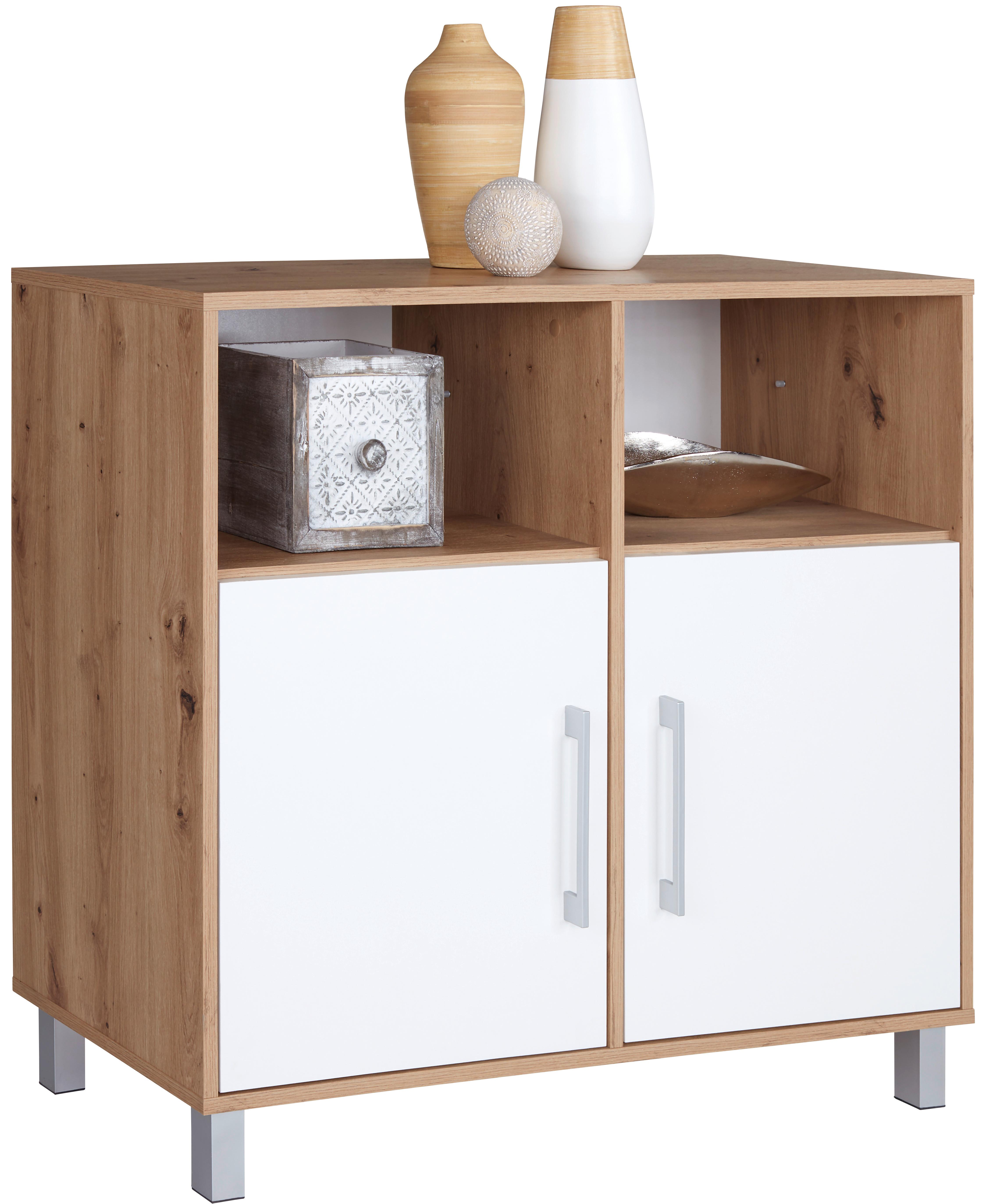 Komoda Box - bijela/boje hrasta, Moderno, drvni materijal/plastika (99/85/40cm) - Modern Living