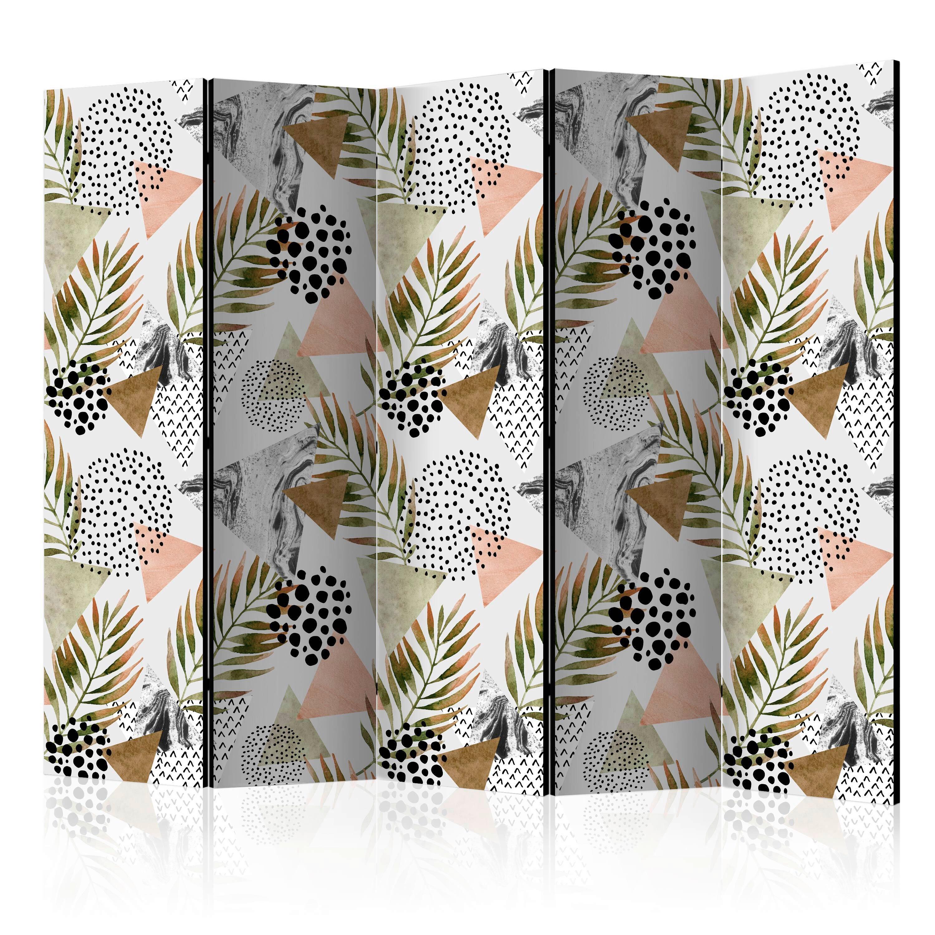 Paravan Tropical Geometry I, 5-Delni, Dvostranski - bela/bež, Basics, tekstil/les (225/172/3cm) - artgeist