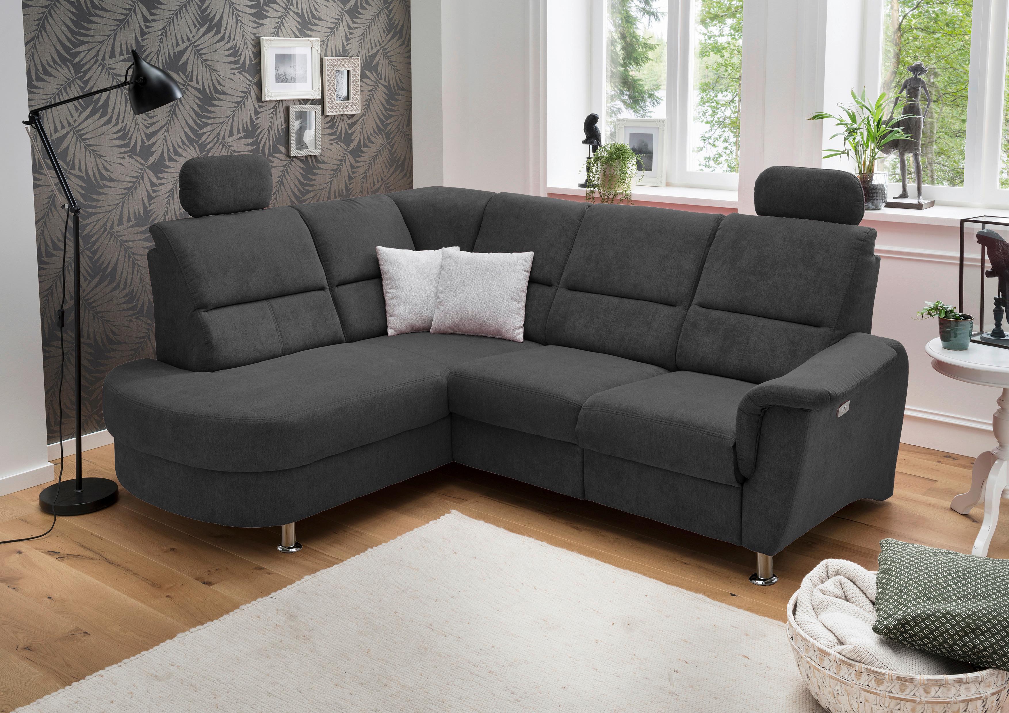 Wohnlandschaft Parole Schwarz Mikrofaser - Chromfarben/Schwarz, KONVENTIONELL, Textil/Metall (184/231cm) - Livetastic