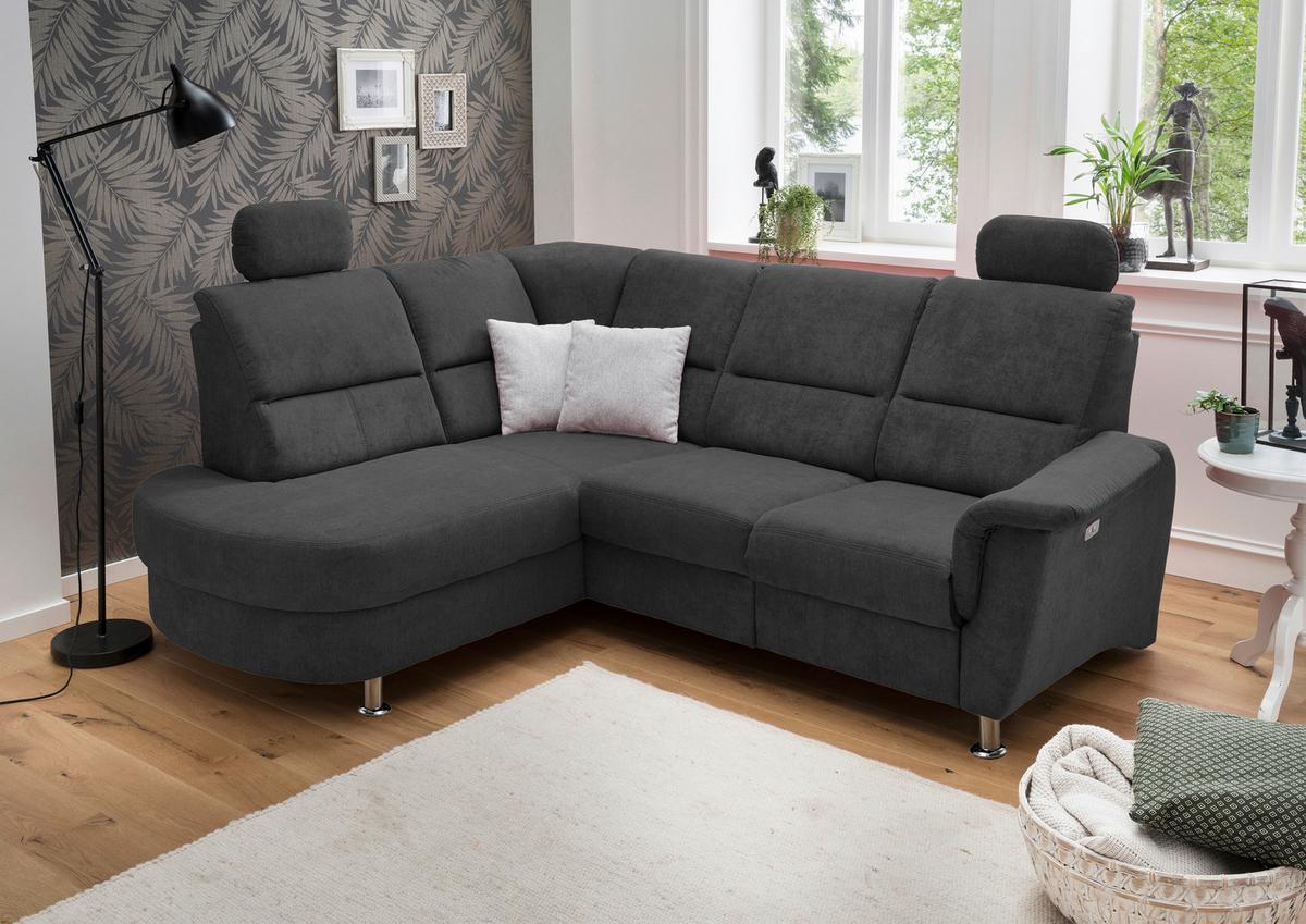 Wohnlandschaft Parole Schwarz Mikrofaser - Chromfarben/Schwarz, KONVENTIONELL, Textil/Metall (184/231cm) - Livetastic
