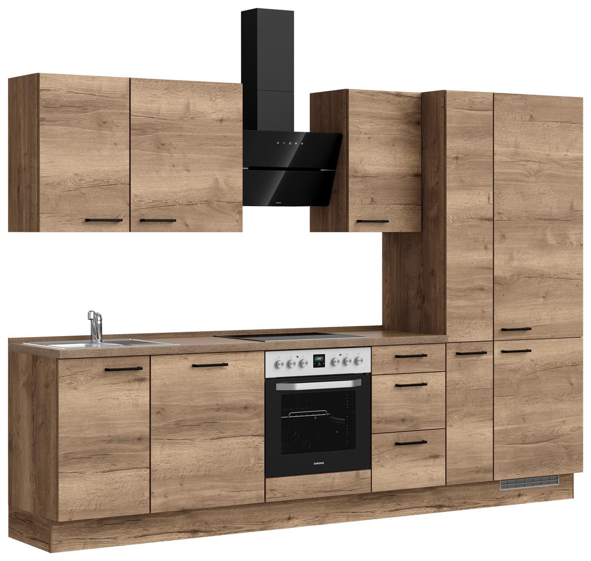 Küchenblock Structura High m. Geräten Eiche dunkel - Eiche dunkel/Schwarz, MODERN, Holzwerkstoff/Metall (300cm) - Nobilia