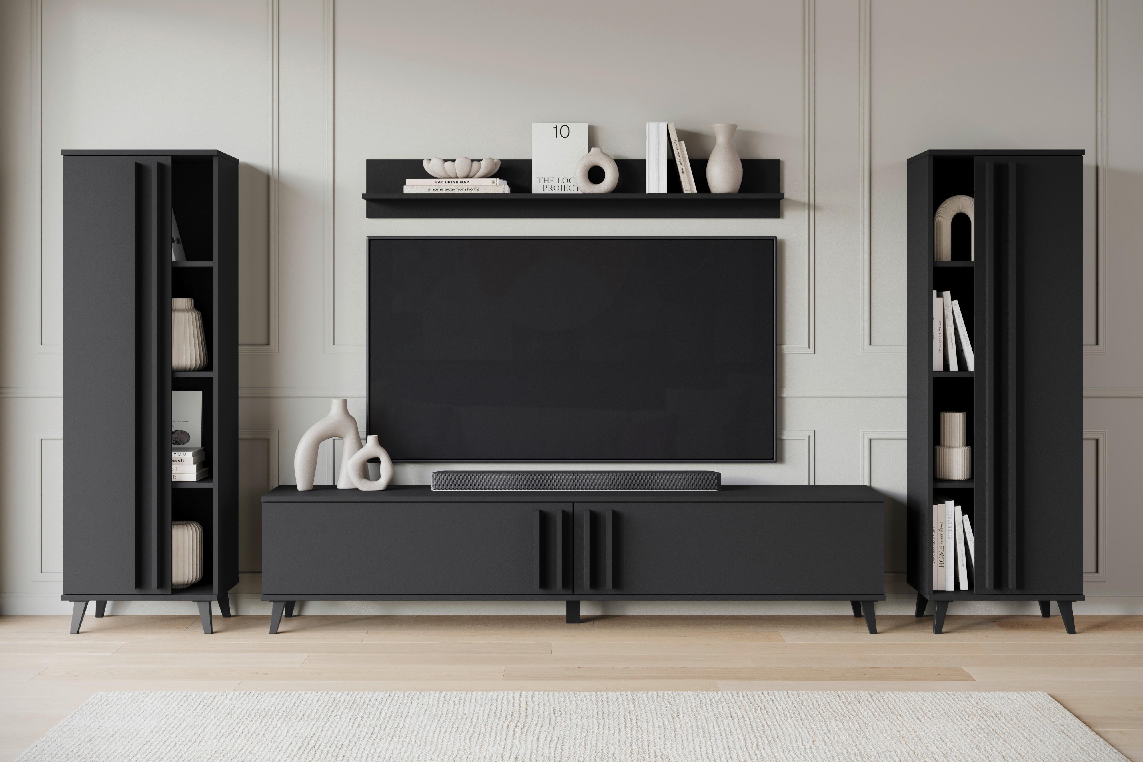 Dnevni Regal Helsinki 1, Črna, 4-Delno - črna, Trend, umetna masa/leseni material (270/140/33cm)