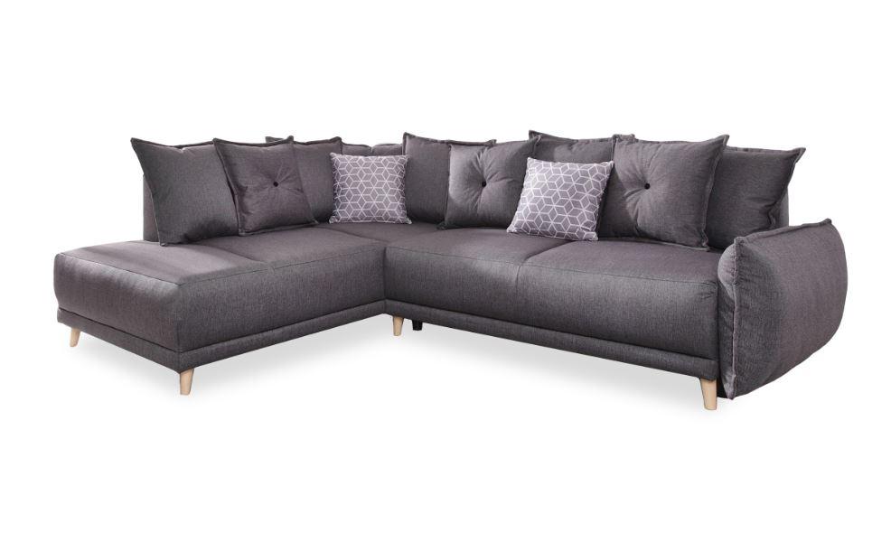 Eckschlafsofa in Dunkelgrau ´LAZY LUKKA DUNKELGRAU´ - Dunkelgrau/Hellgrau, Basics, Holz/Textil (190/235cm) - MID.YOU
