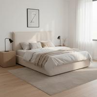 Polsterbett Alba Beige ca. 180x200 cm - Beige/Schwarz, MODERN, Holz/Kunststoff (180/200cm) - Bessagi Home