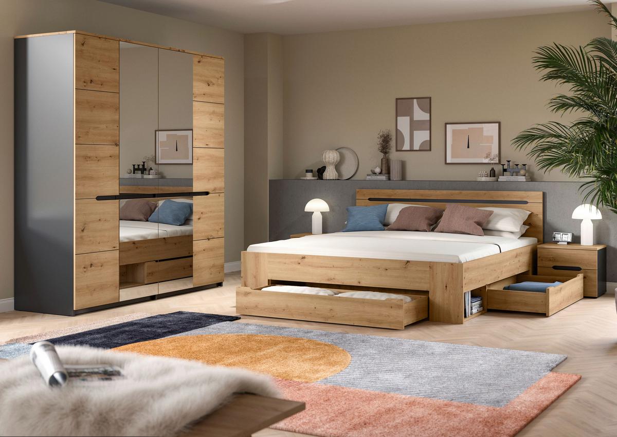 Schlafzimmer CANU 4-teilig Grau, Eiche Artisan - Eiche Artisan/Grau, MODERN, Holzwerkstoff - MID.YOU