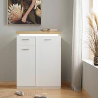 Schuhschrank in Weiß/Eichefarben - Eichefarben/Weiß, MODERN, Holzwerkstoff/Metall (75/99/38cm) - Premium Living