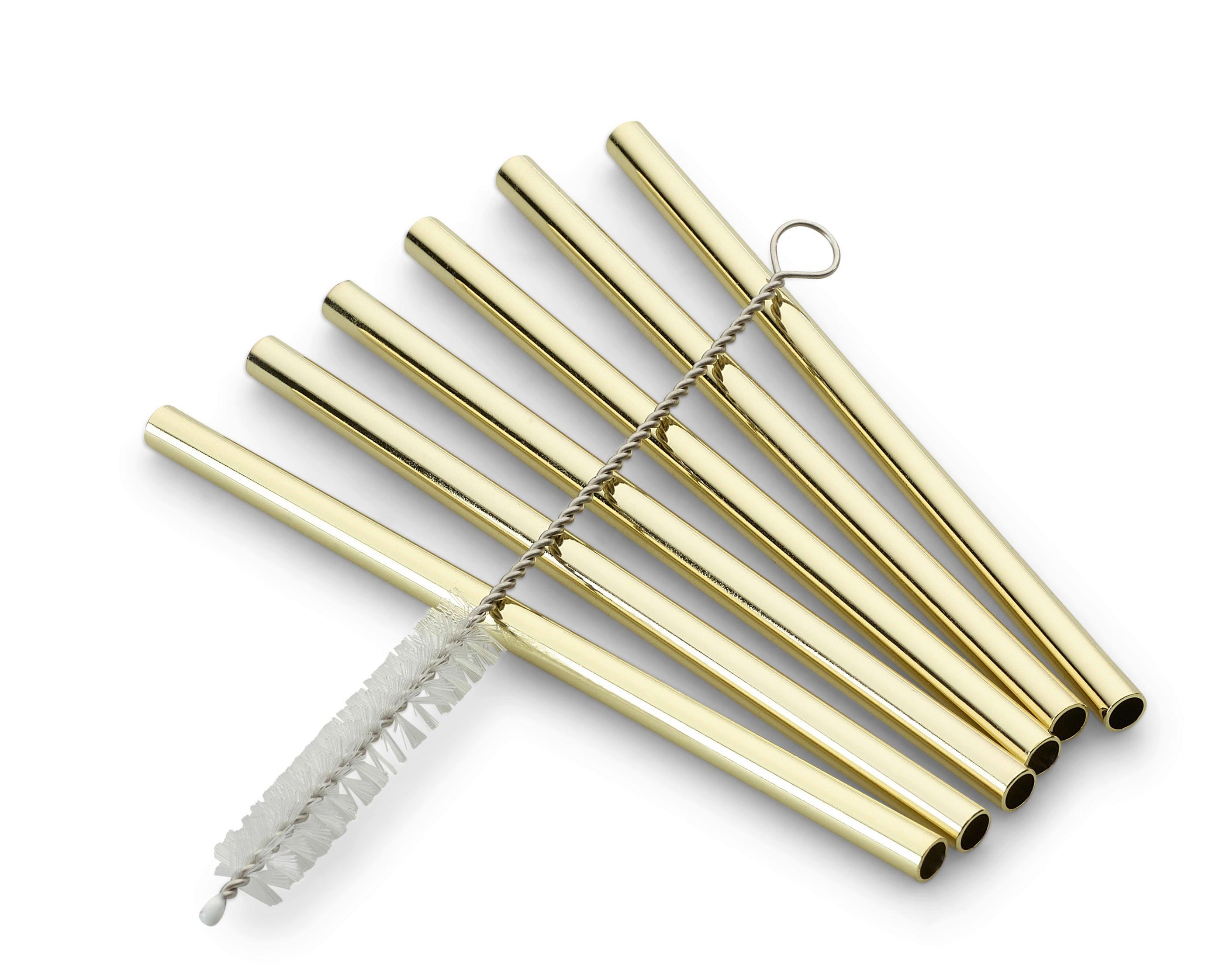 Set Slamic S Krtačko Straw, 6-Delni - zlate barve, Basics, kovina (12cm) - Echtwerk