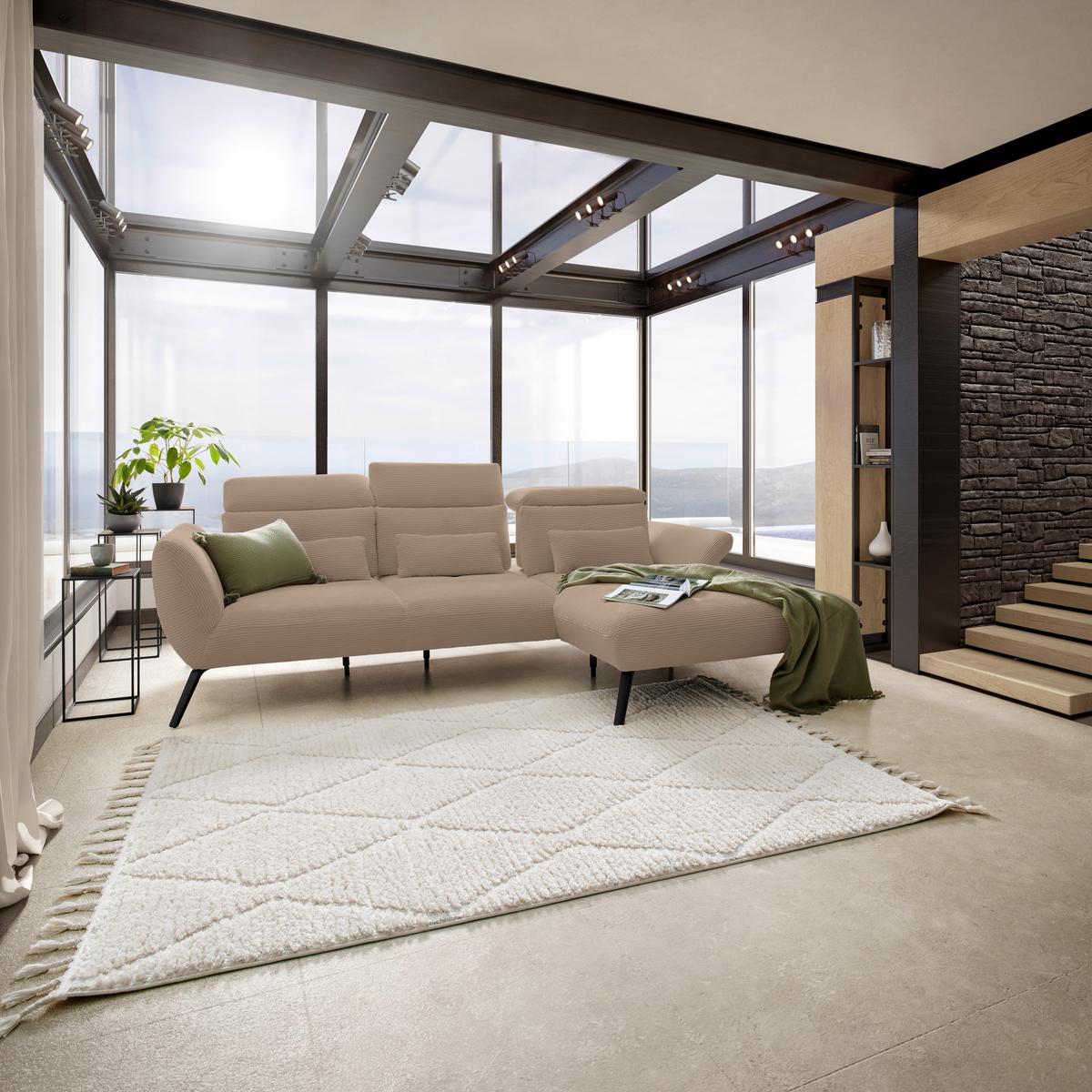 Wohnlandschaft Seattle Mokka - Schwarz/Weiß, MODERN, Holzwerkstoff/Textil (301/196cm) - Premium Living