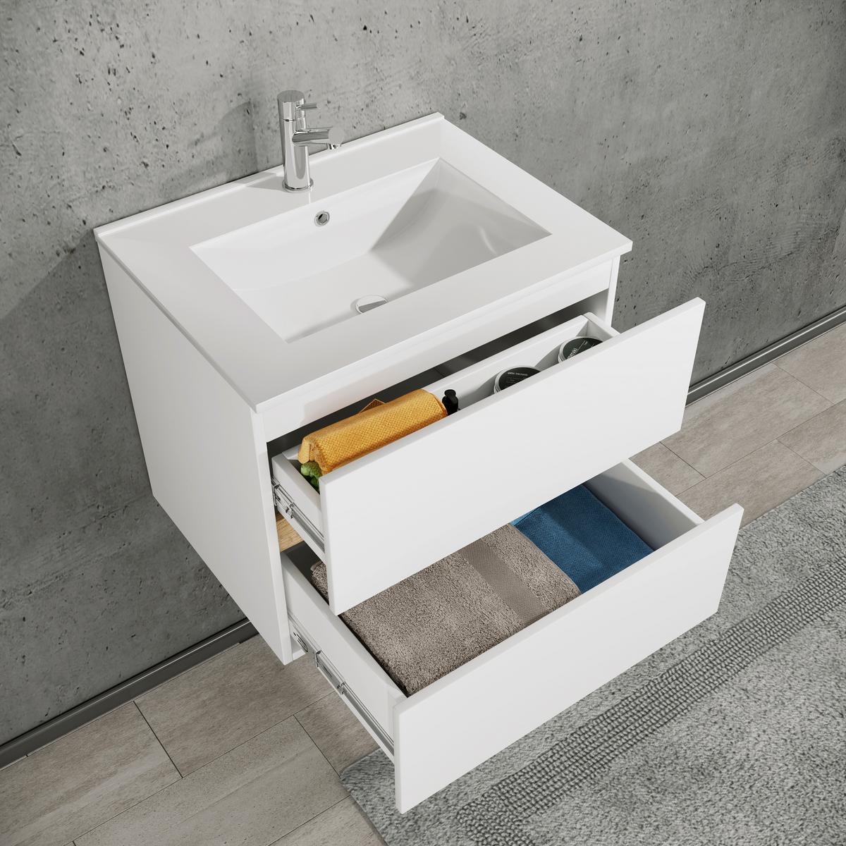Badezimmer Cosila - Honigeiche/Weiss, Trend, Keramik/Holzwerkstoff (61/51/47cm) - MID.YOU