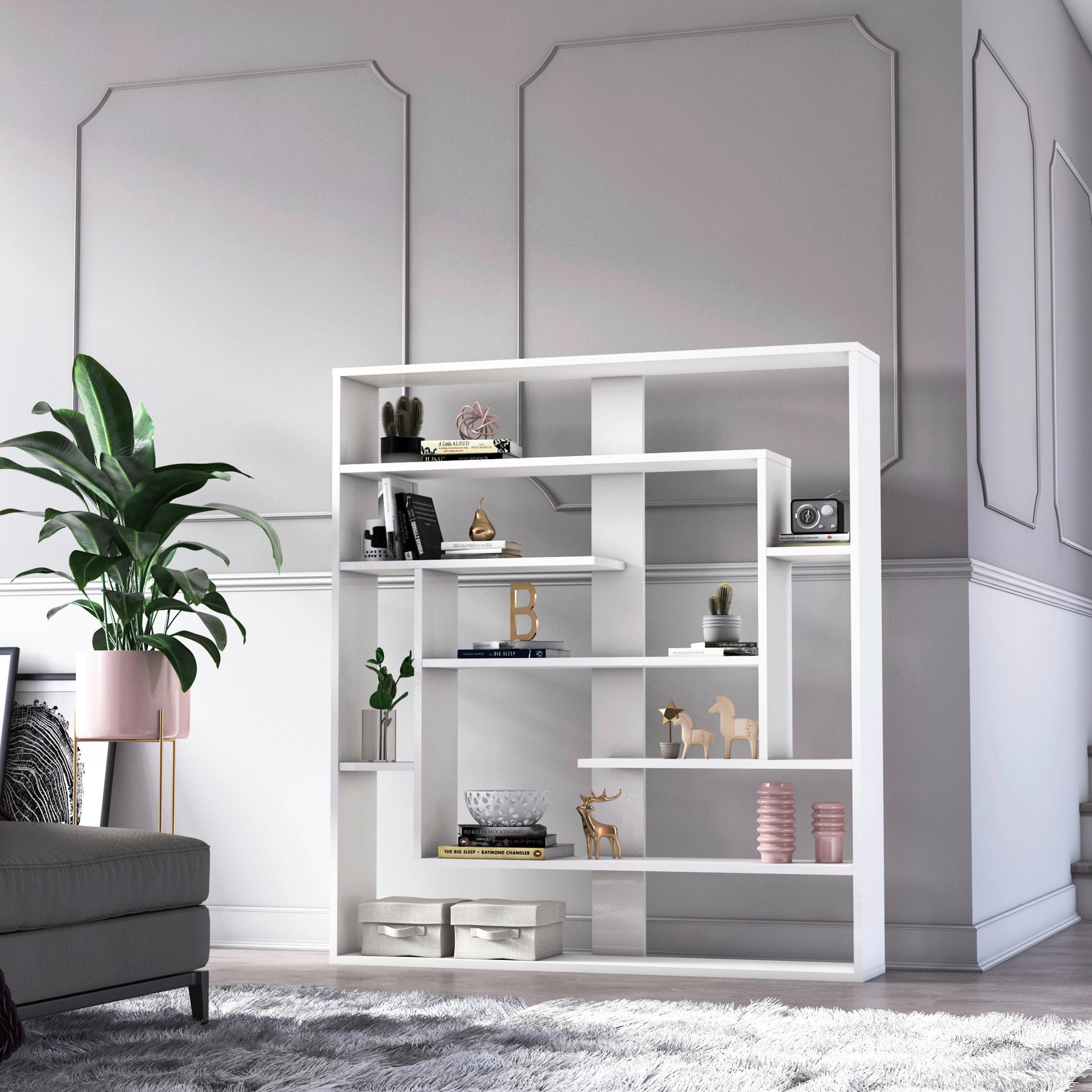 Regal Poseidon - bela, Design, leseni material (114/132/22cm) - Livetastic