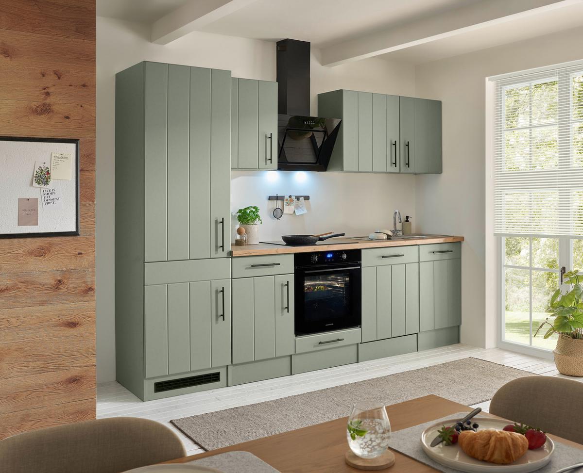 Küchenblock Anton m. Geräte Wildeiche/Schilfgrün - Schilfgrün/Wildeiche, Trend, Holzwerkstoff/Metall (280cm) - Respekta