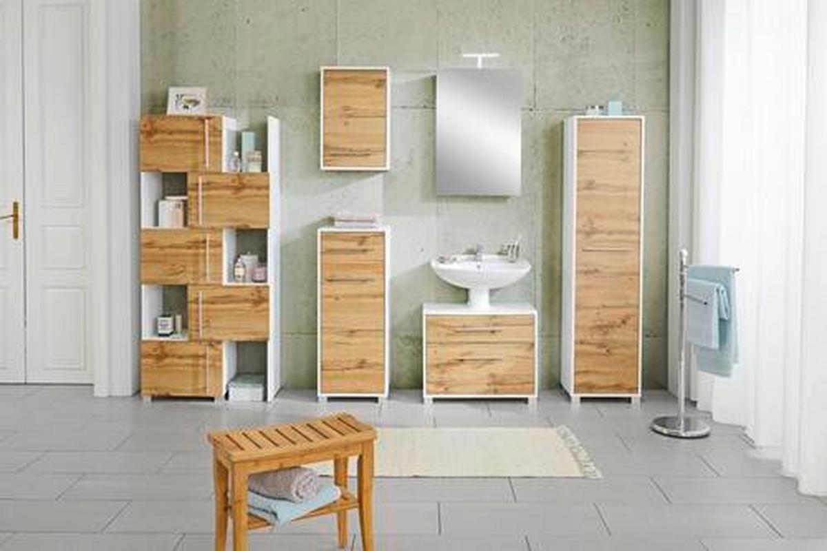 Unterschrank Weiß/Eichefarben - Chromfarben/Weiss, Modern, Holzwerkstoff/Metall (40/100/33cm) - Mömax