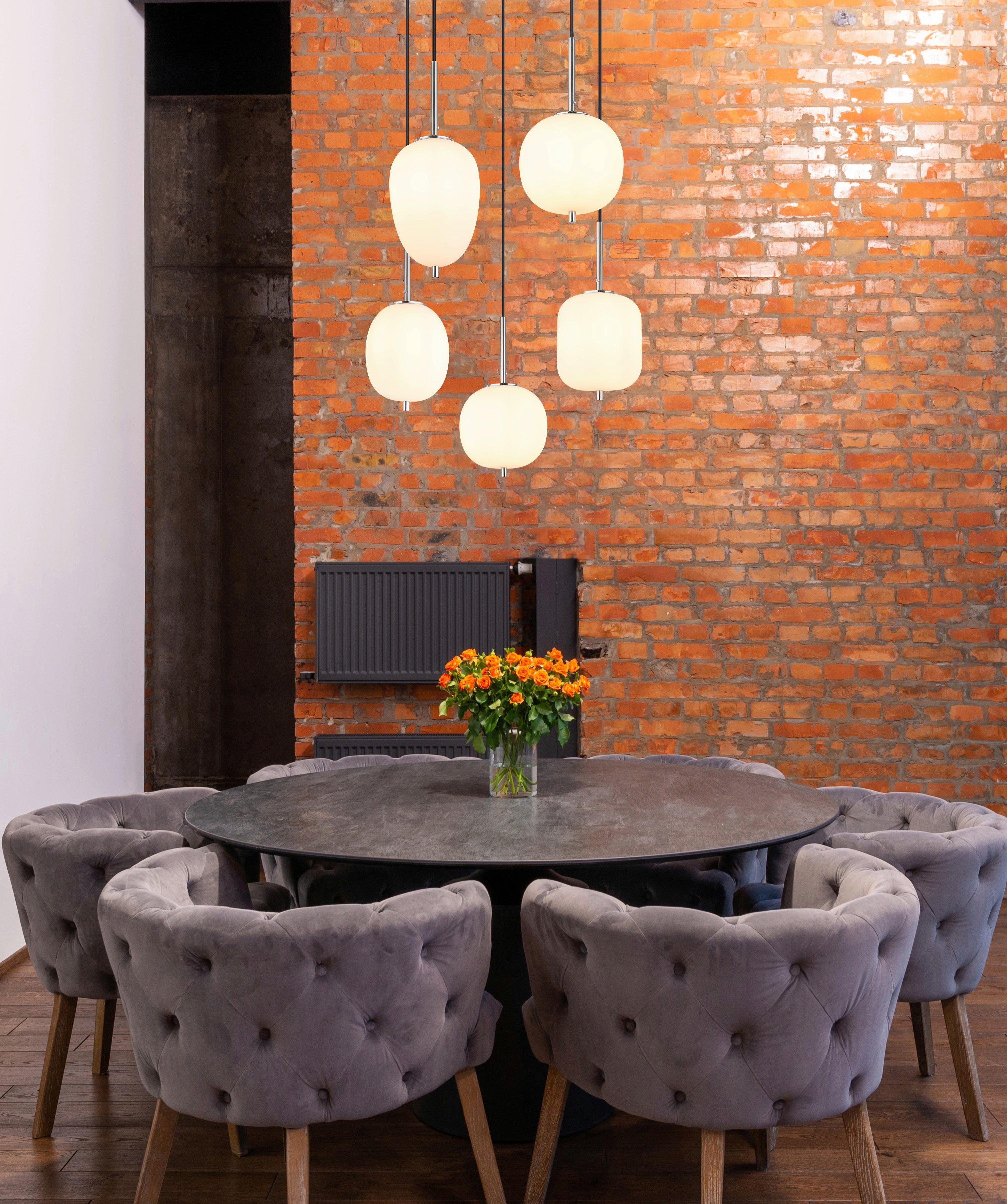 Hängeleuchte Blacky I Opal/Nickelfarben max.40Watt - Opal/Nickelfarben, Basics, Glas/Metall (57,5/150cm) - Globo