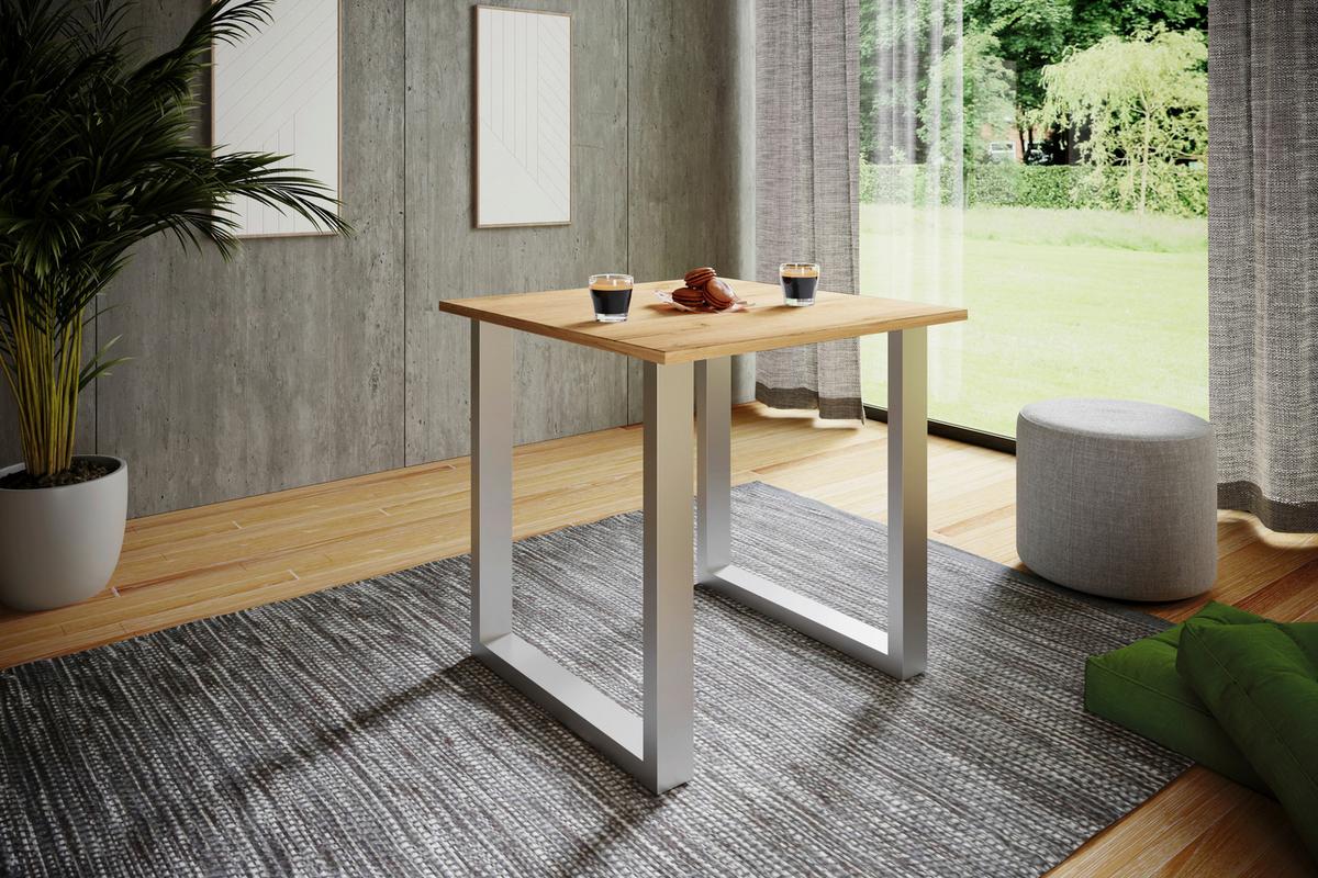 ESSTISCH XONA - Honigeiche/Silberfarben, Design, Holzwerkstoff/Metall (80/80/76cm) - MID.YOU