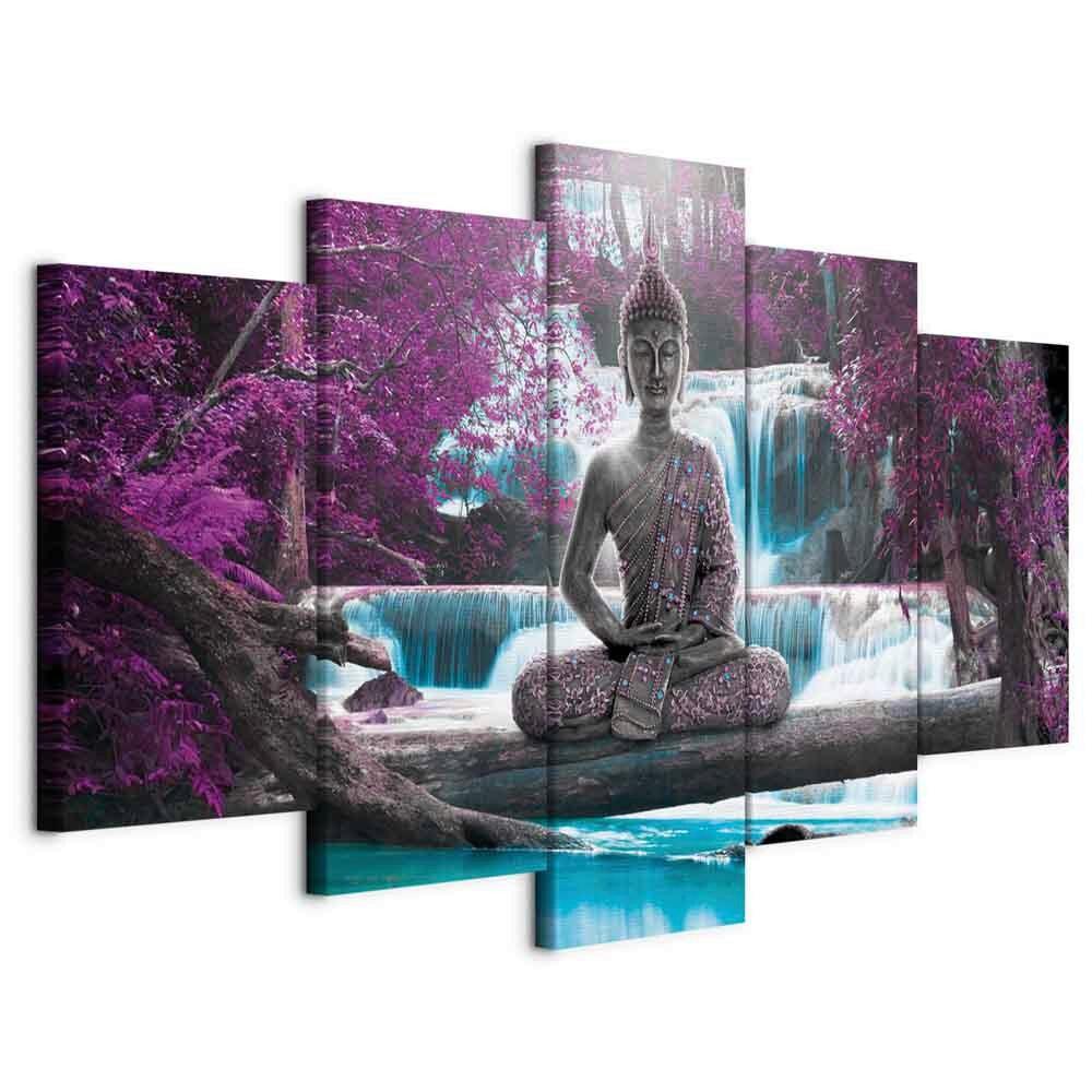 Slika Na Platnu Waterfall And Buddha - vijolična/siva, Basics, tekstil/leseni material (200/100/1.2cm) - artgeist