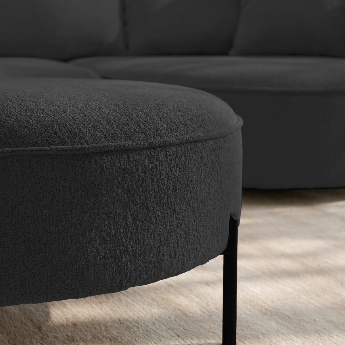 Wohnlandschaft Nilas Schwarz Chenille mit Hocker - Schwarz, MODERN, Holz/Textil (322/154cm) - Bessagi Home