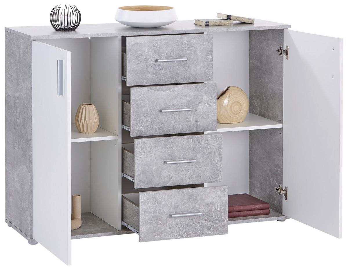 Komoda Ina 03, Siva, Bela - bela/barve aluminija, Moderno, umetna masa/leseni material (132/94,8/38,3cm) - Mömax