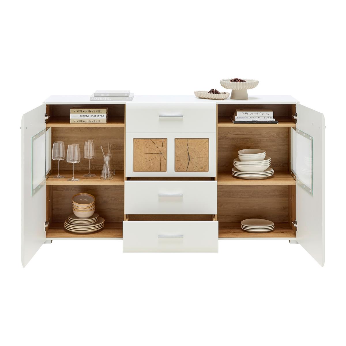 Sideboard Fun Plus Weiß/Eichefarben - Chromfarben/Eichefarben, MODERN, Holzwerkstoff/Metall (170/94/42cm) - Mömax
