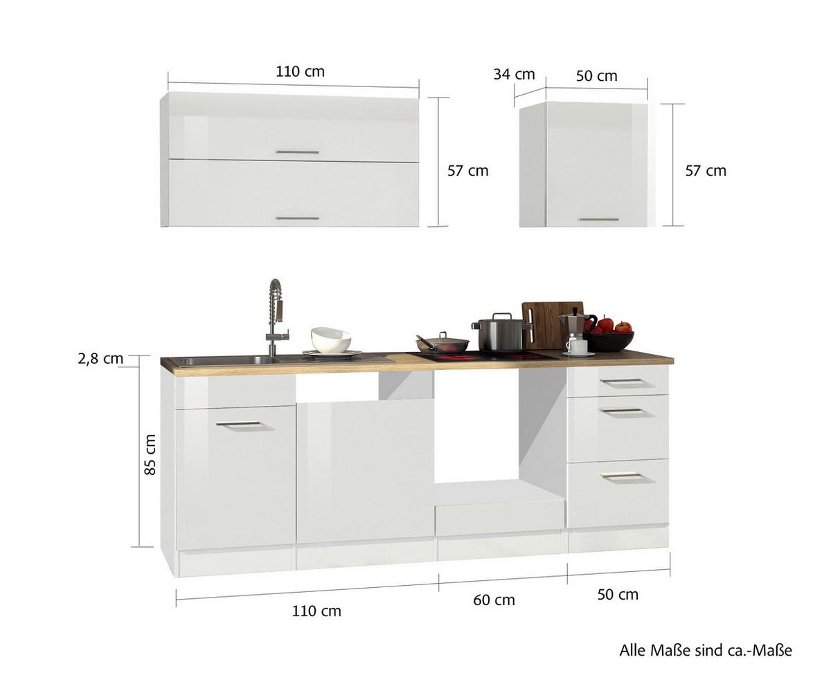 Küchenleerblock Mailand o. Geräte Weiß Hochglanz - Weiß Hochglanz/Silberfarben, MODERN, Glas/Holzwerkstoff (220cm) - Held
