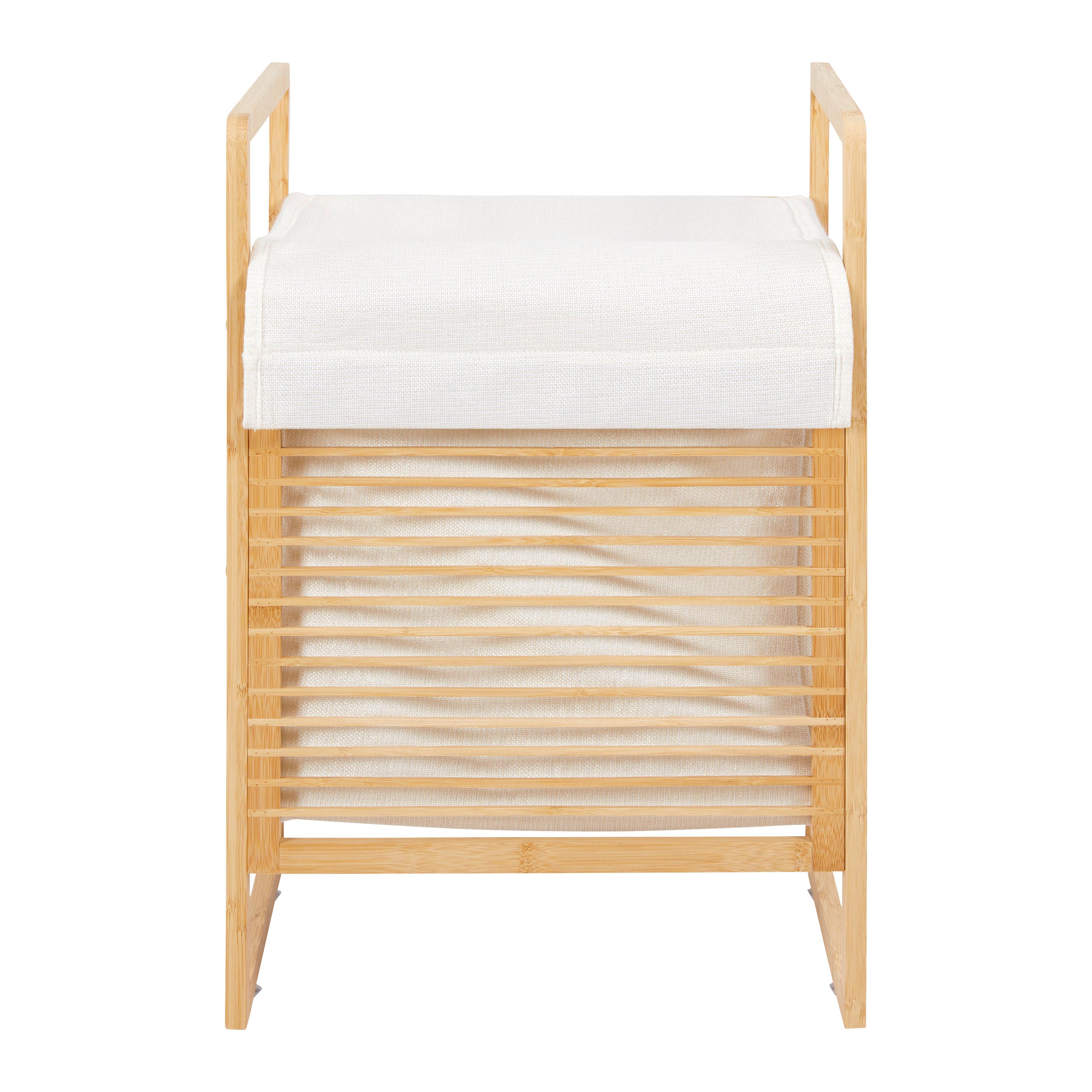 KOSZ NA PRANIE ELIJA - kremowy, Modern, drewno/tkanina (40/35/61cm) - Bessagi Home