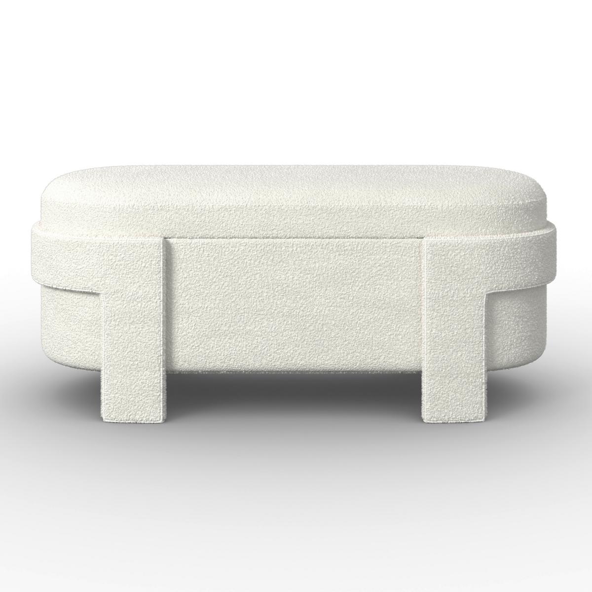 Hockerbank Benji Elfenbein Bouclé Gepolstert mit Stauraum - Elfenbein, MODERN, Holz/Textil (125/51/49cm) - Bessagi Home