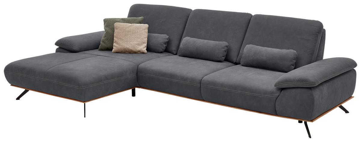 Wohnlandschaft Erling Graphitfarben - Beige/Graphitfarben, MODERN, Leder/Metall (187/89/322cm) - Premium Living