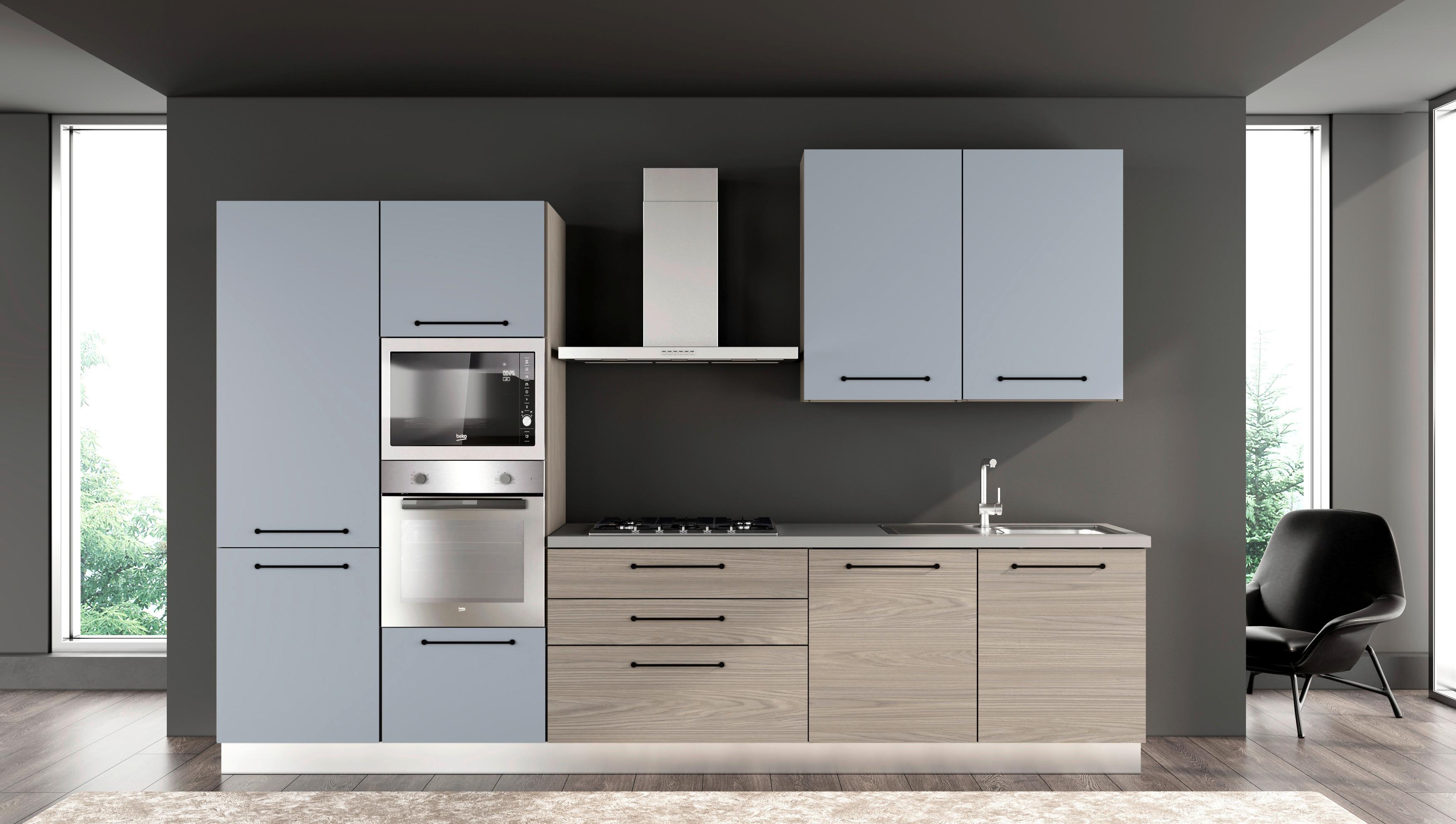 Kuhinjski Blok Line -top- Z Aparati, 330 Cm - svetlo modra/siva, Moderno, kovina/leseni material (330/60/216/240cm) - Top ponudba