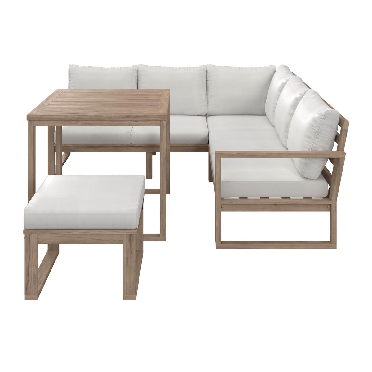 Dining-Loungeset Anouk Creme Holz/Outdoorstoff - Creme/Grauweiß, MODERN, Holz/Textil (194/67/71cm) - Bessagi Garden