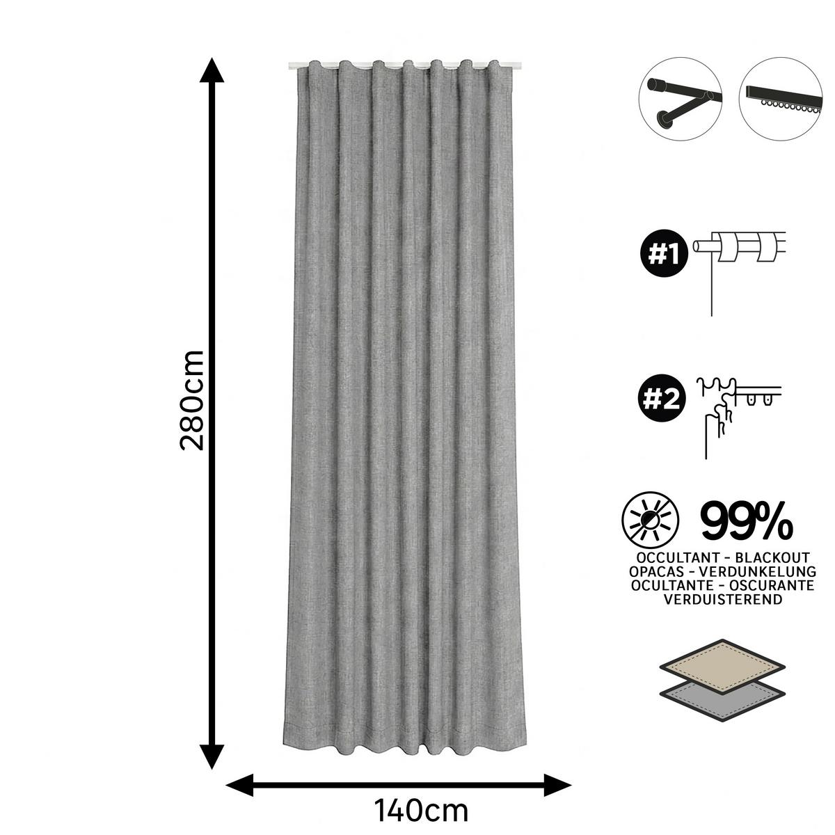 ZASŁONA GOTOWA 0174492 DAN ANTHRAZIT - antracytowy, Basics, tkanina (140/280cm)