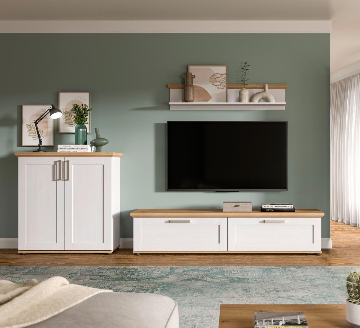 Dnevni Regal Verona, Bela, Barva Macesna, 3-Delni - srebrne barve/črna, Design, umetna masa/leseni material (260/151/40cm) - Livetastic